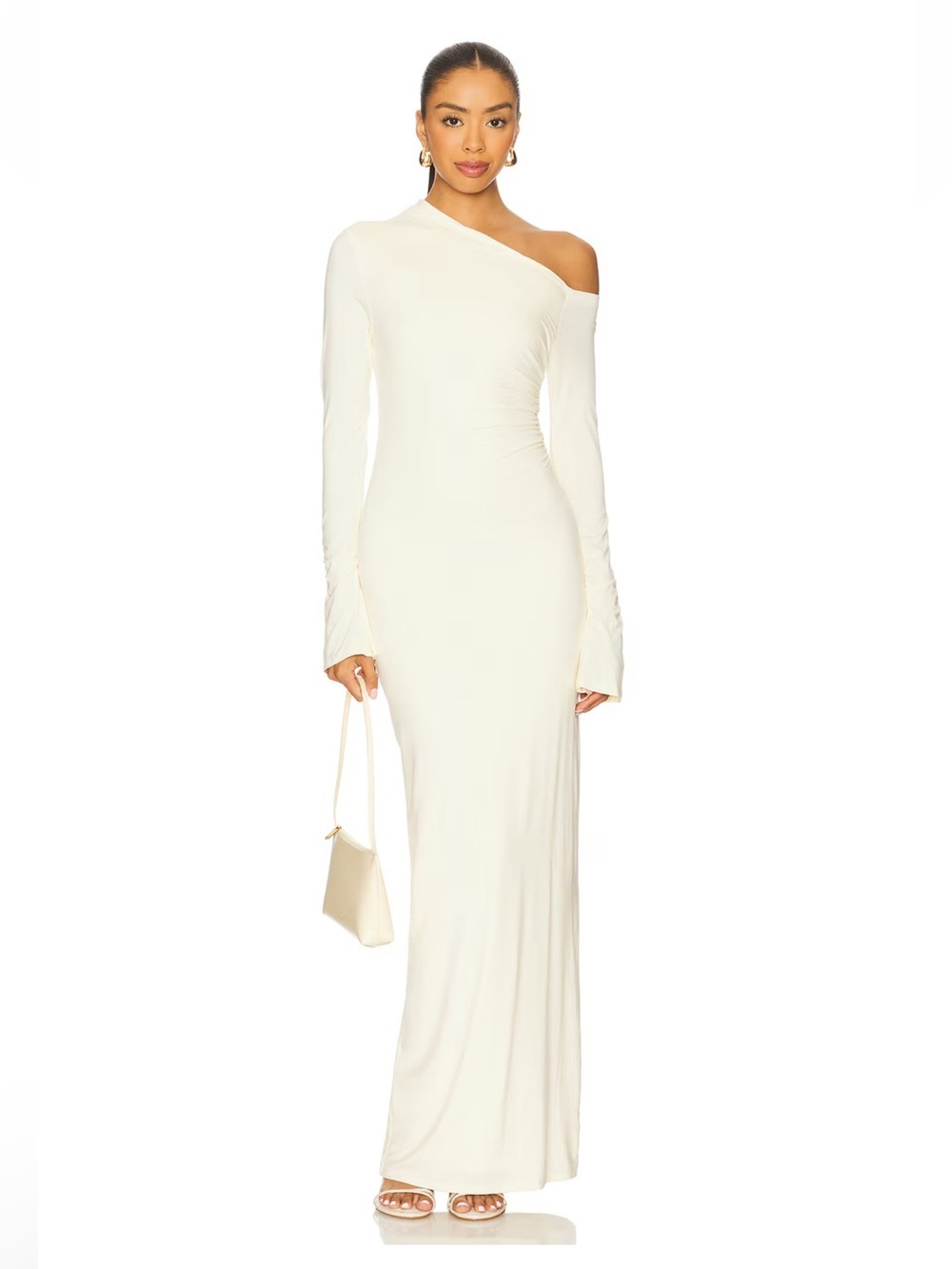 superdown One-Shoulder Long Sleeve Maxi Dress in Cream